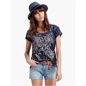 Lucky Brand Blue Printed Patchwork T-shirt